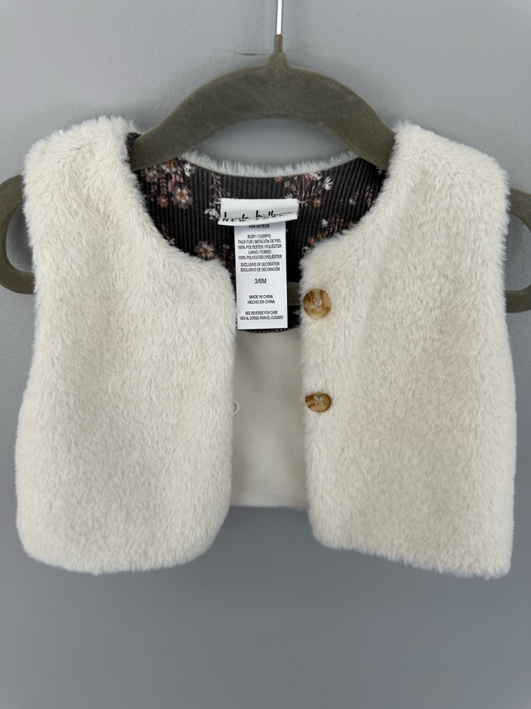 Nicole Miller New York Cream Faux Fur Baby Vest With Floral Lining 3-6month